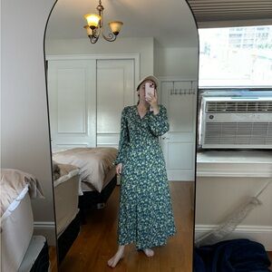 Mango Floral Blue Long Sleeve Dress